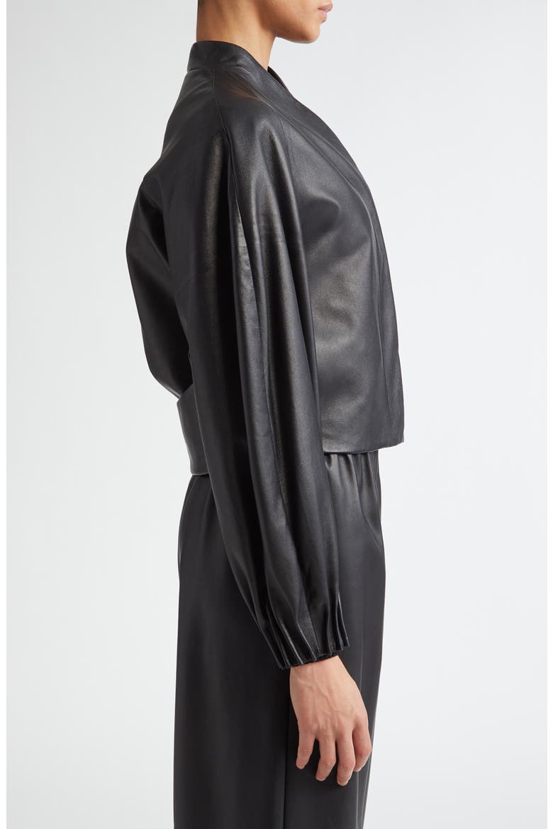 Aram Raglan Sleeve Leather Jacket, Alternate, color, BLACK