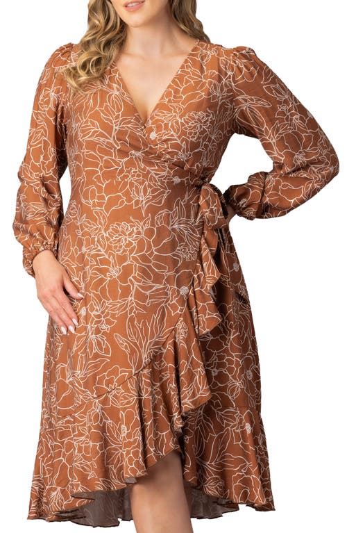Kiyonna Julia Long Sleeve Midi Wrap Dress In Brown