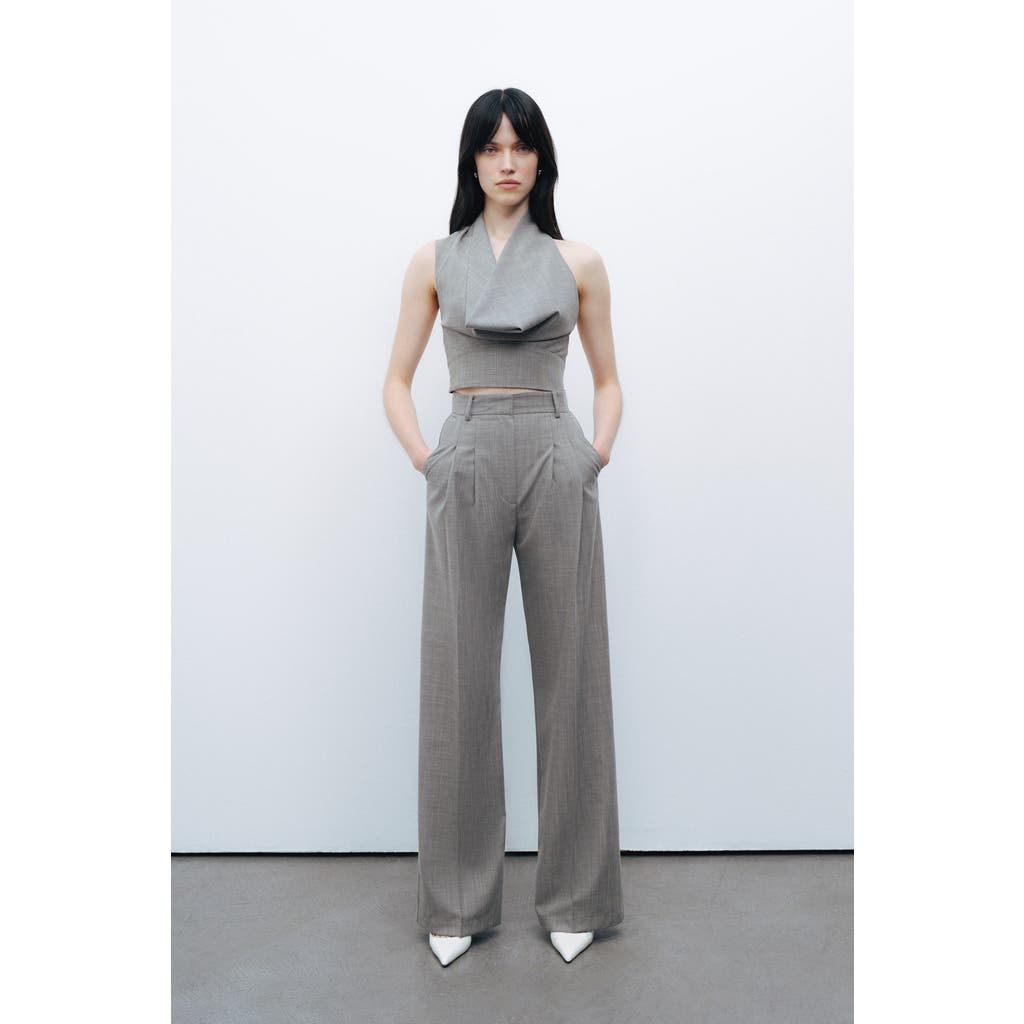 Shop Nocturne Double Pleated Pants In Grey