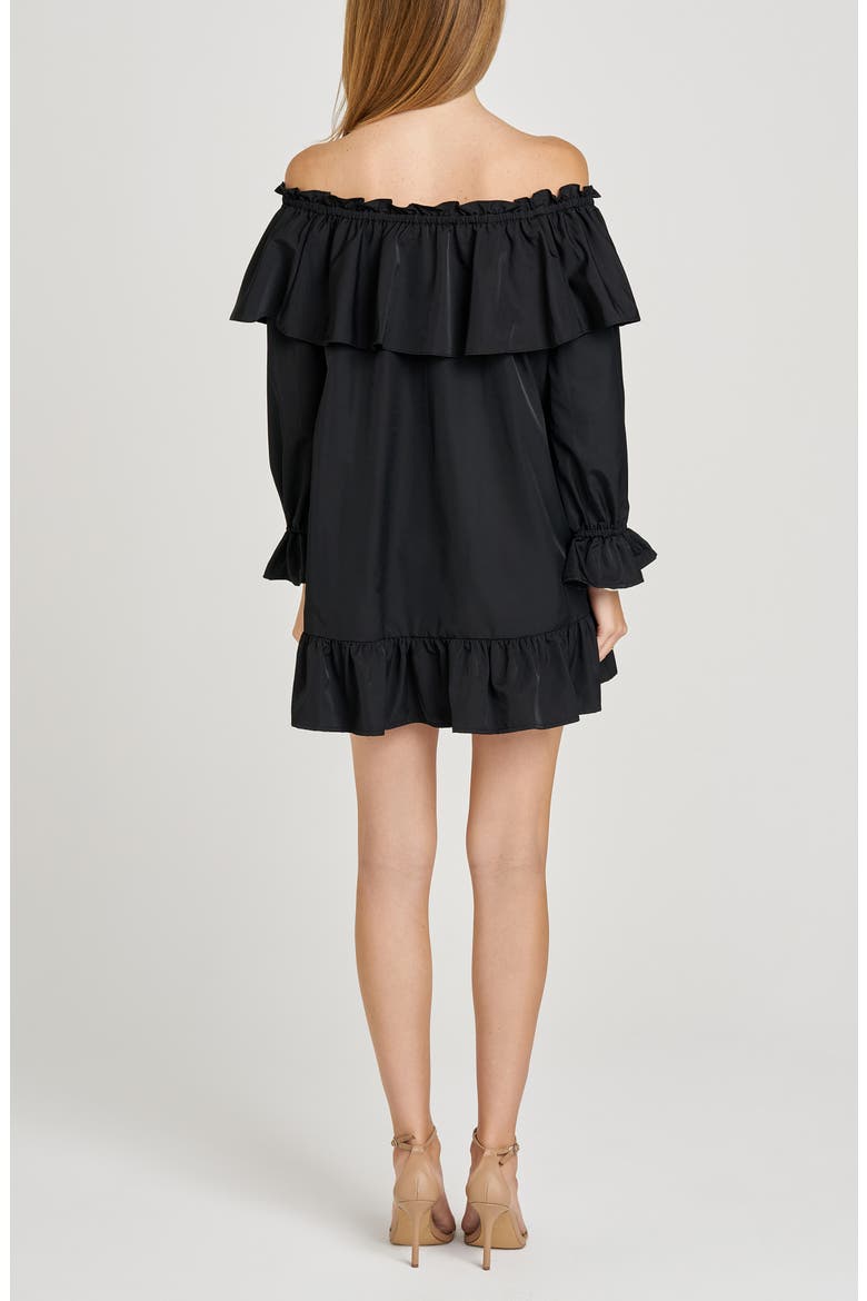 x Sara Walker Jane Off the Shoulder Long Sleeve Taffeta Minidress, Alternate, color, BLACK