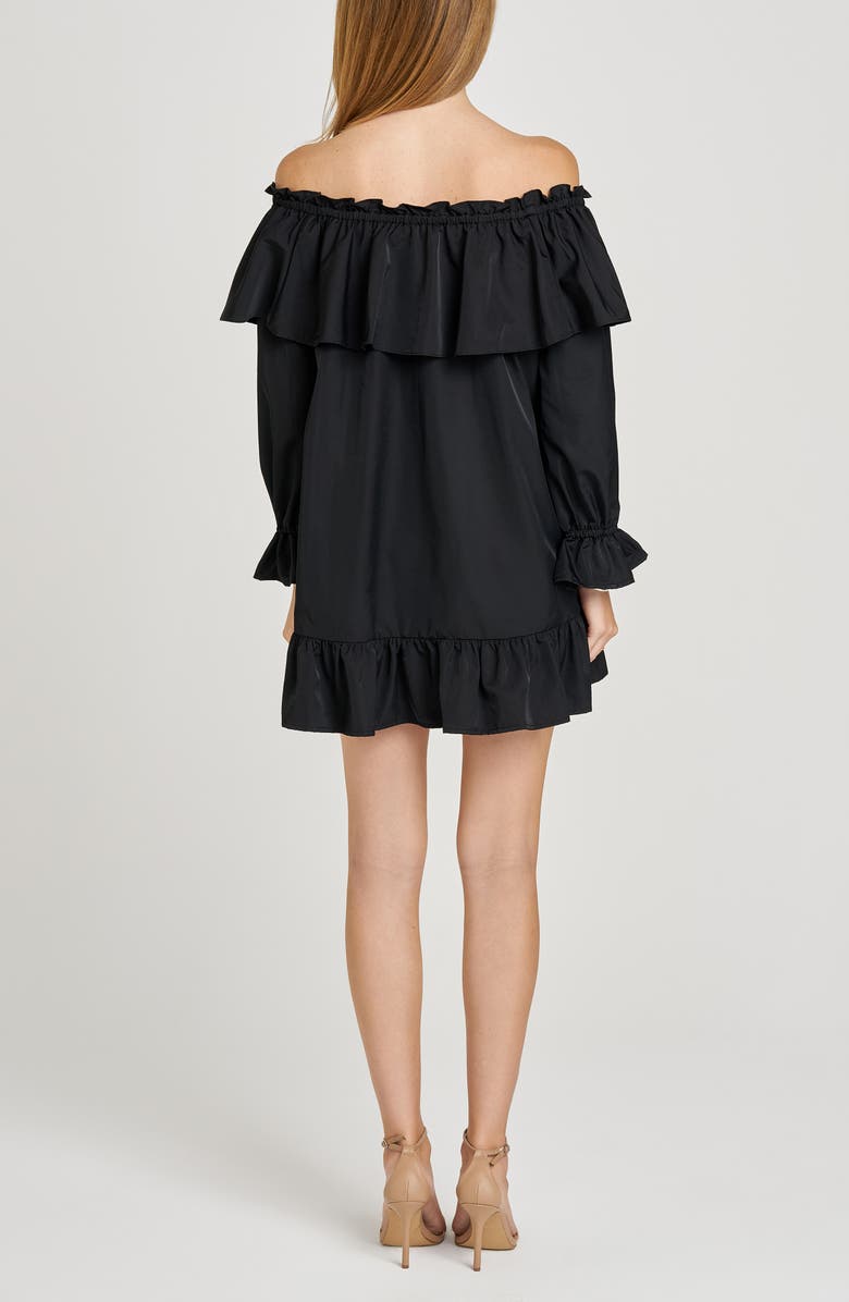 WAYF x Sara Walker Jane Off the Shoulder Long Sleeve Taffeta Minidress, Alternate, color, Black