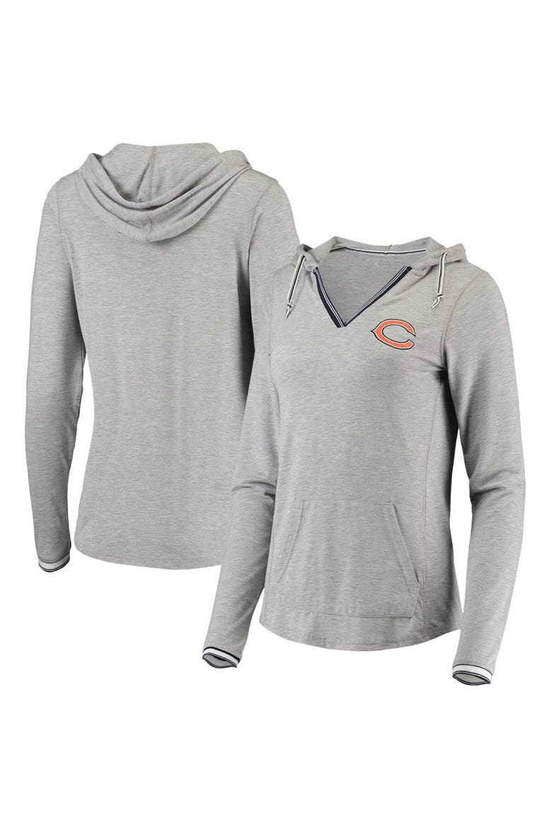 Women's Antigua Heathered Gray Chicago Bears Warm-Up Tri-Blend Hoodie Long Sleeve V-Neck T-Shirt, Main, color, Heather Gray