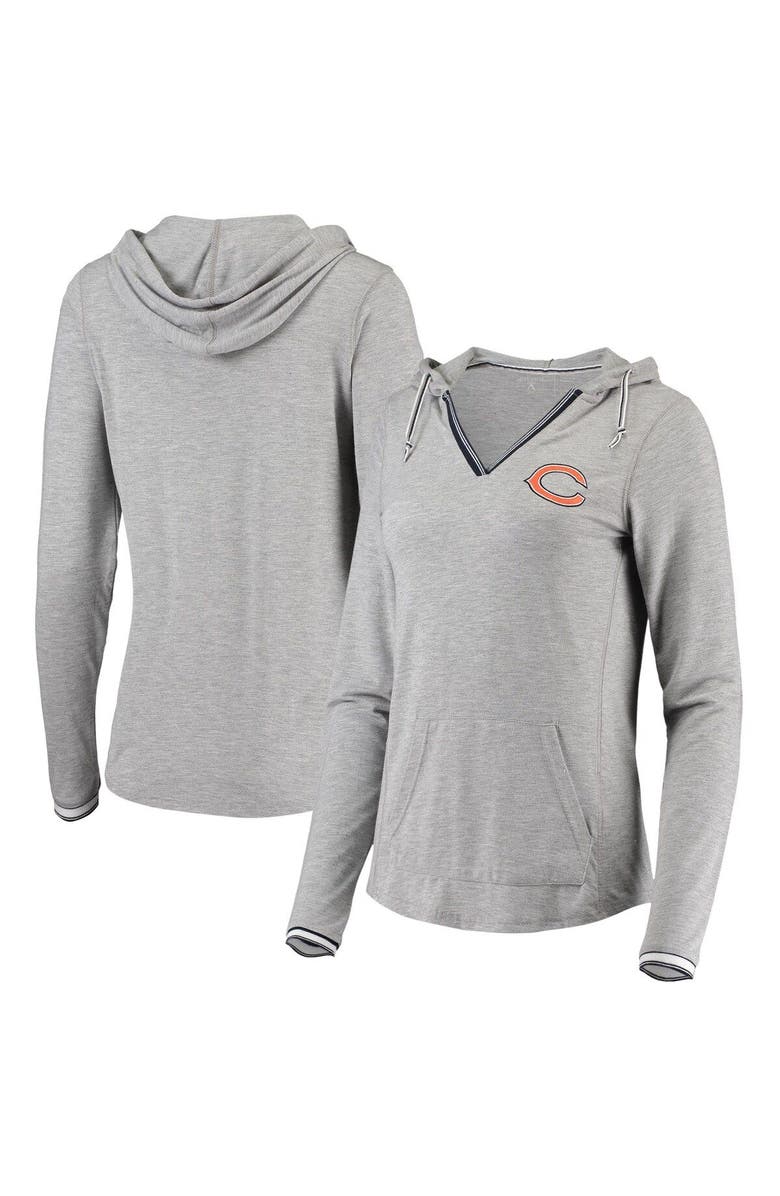 ANTIGUA Women's Antigua Heathered Gray Chicago Bears Warm-Up Tri-Blend Hoodie Long Sleeve V-Neck T-Shirt, Main, color, 