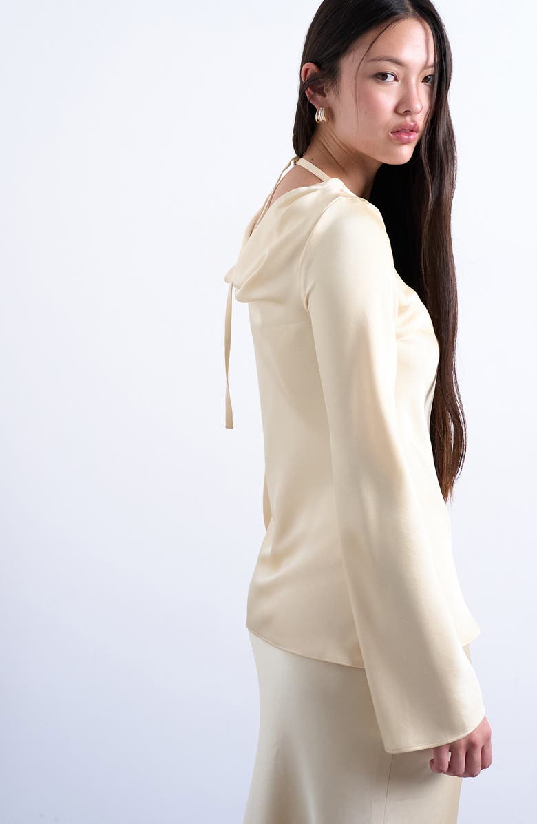 Topshop Satin Cowl Back Top, Alternate, color, Buttermilk