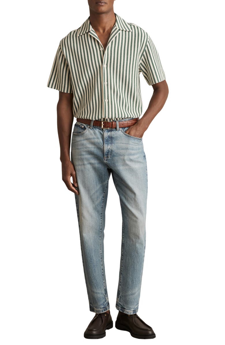 Reiss Trig Textured Stripe Camp Shirt, Alternate, color, Green/ White