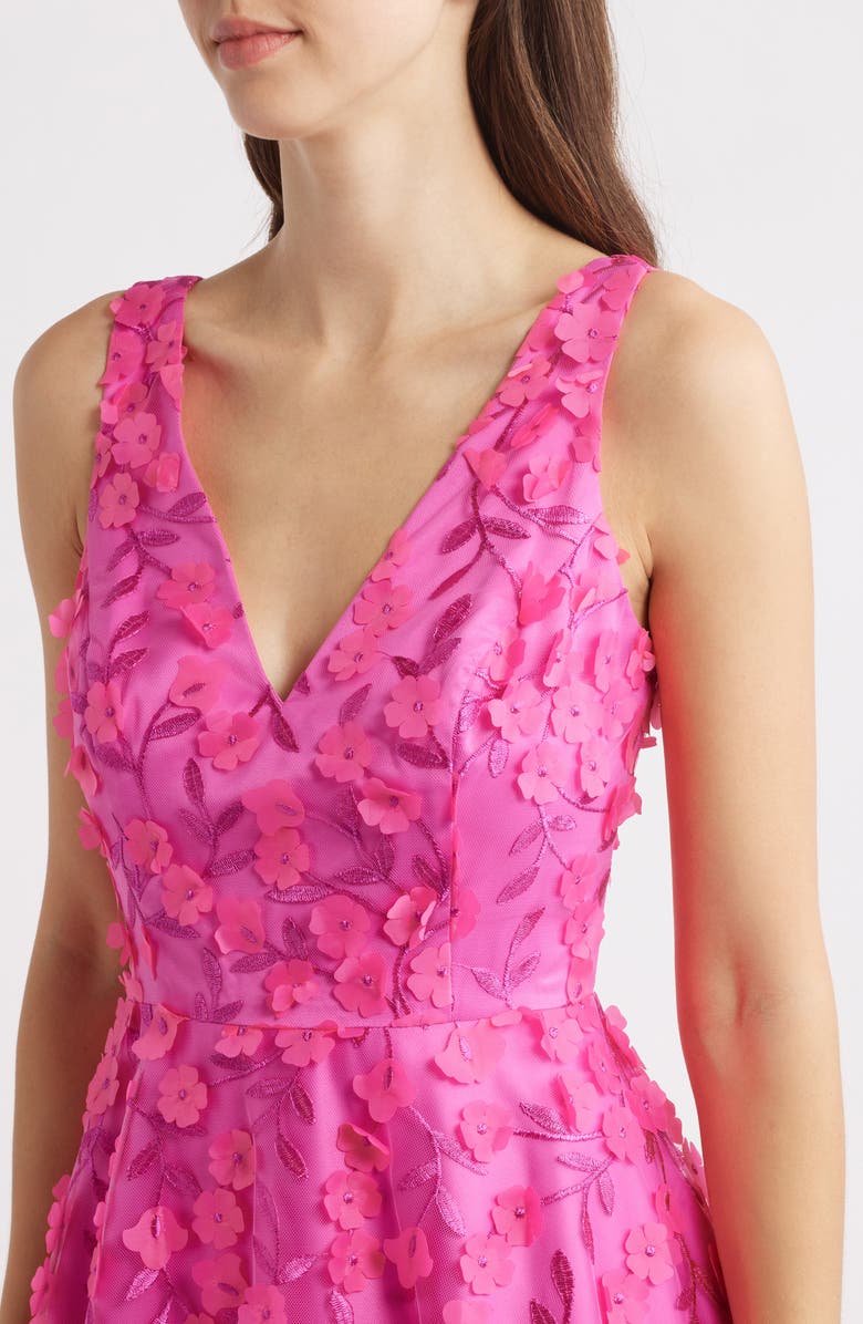 Eliza J 3D Appliqué Fit & Flare Cocktail Dress, Alternate, color, Fuchsia