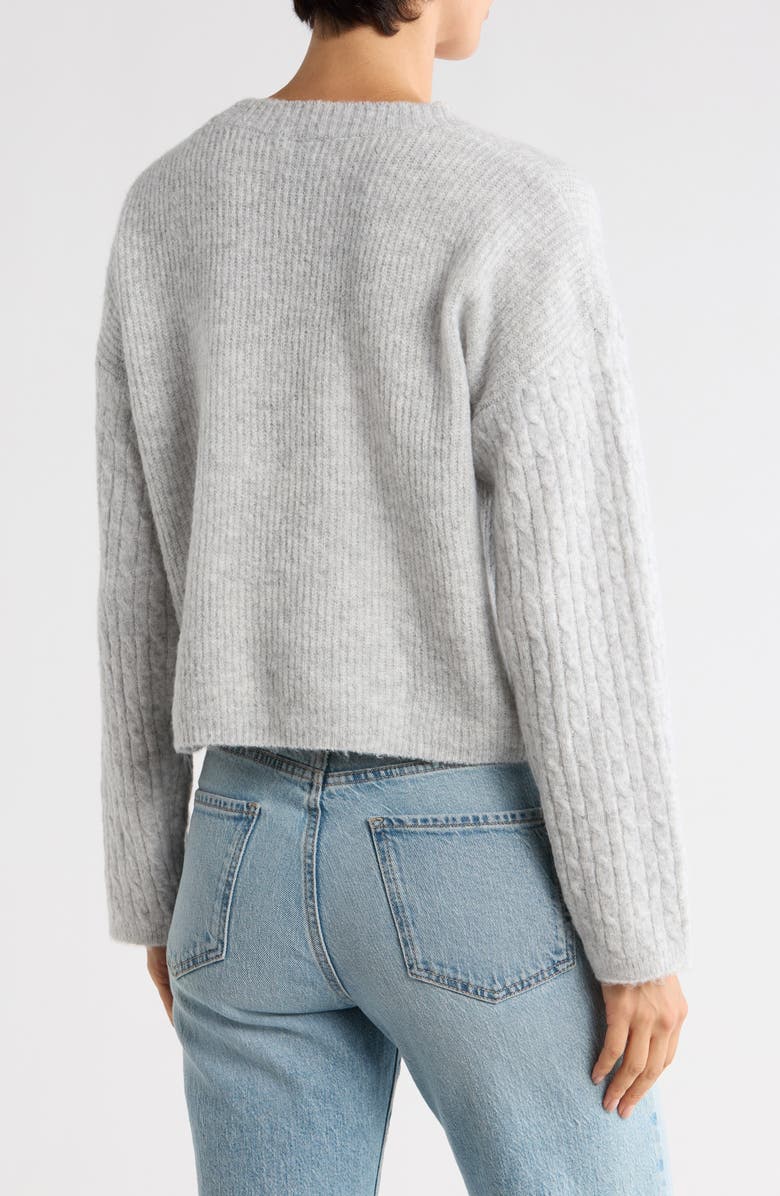 Bobeau Cable Sleeve Sweater, Alternate, color, Light Heather Grey