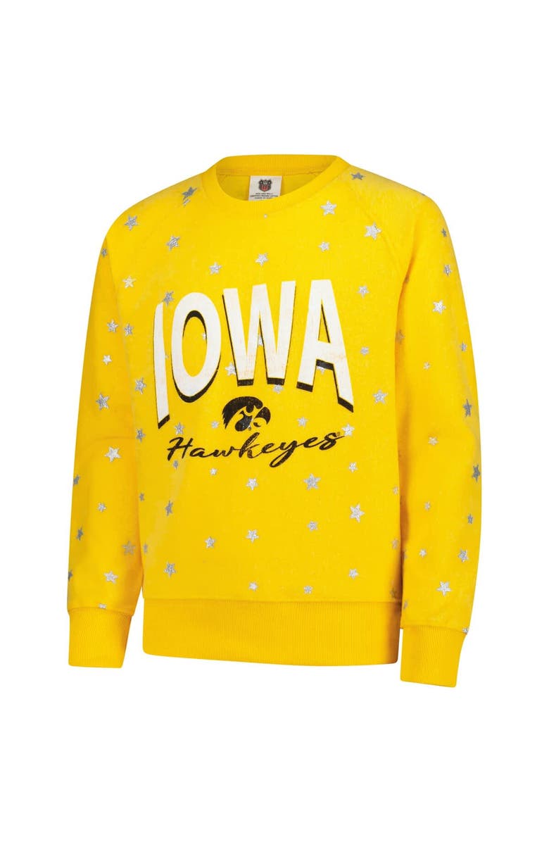 Wes & Willy Girls Youth Wes & Willy  Gold Iowa Hawkeyes Shimmer Star Reverse Sweatshirt, Alternate, color, 