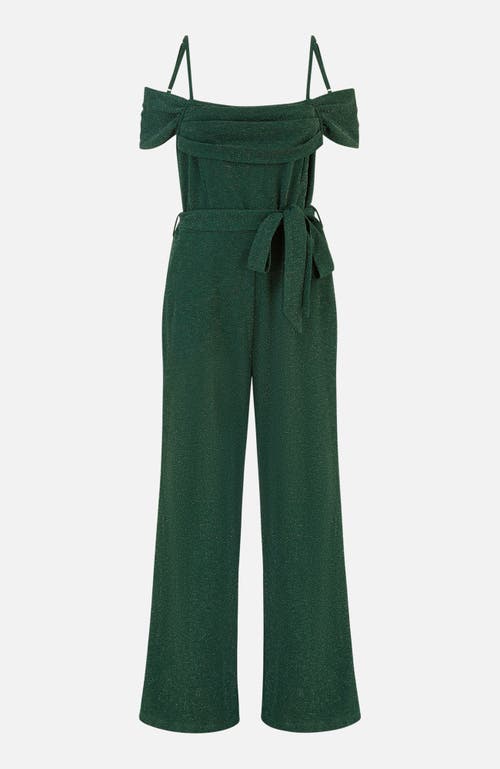 Yumi Sparkle Stretch Bardot Jumpsuit In Green