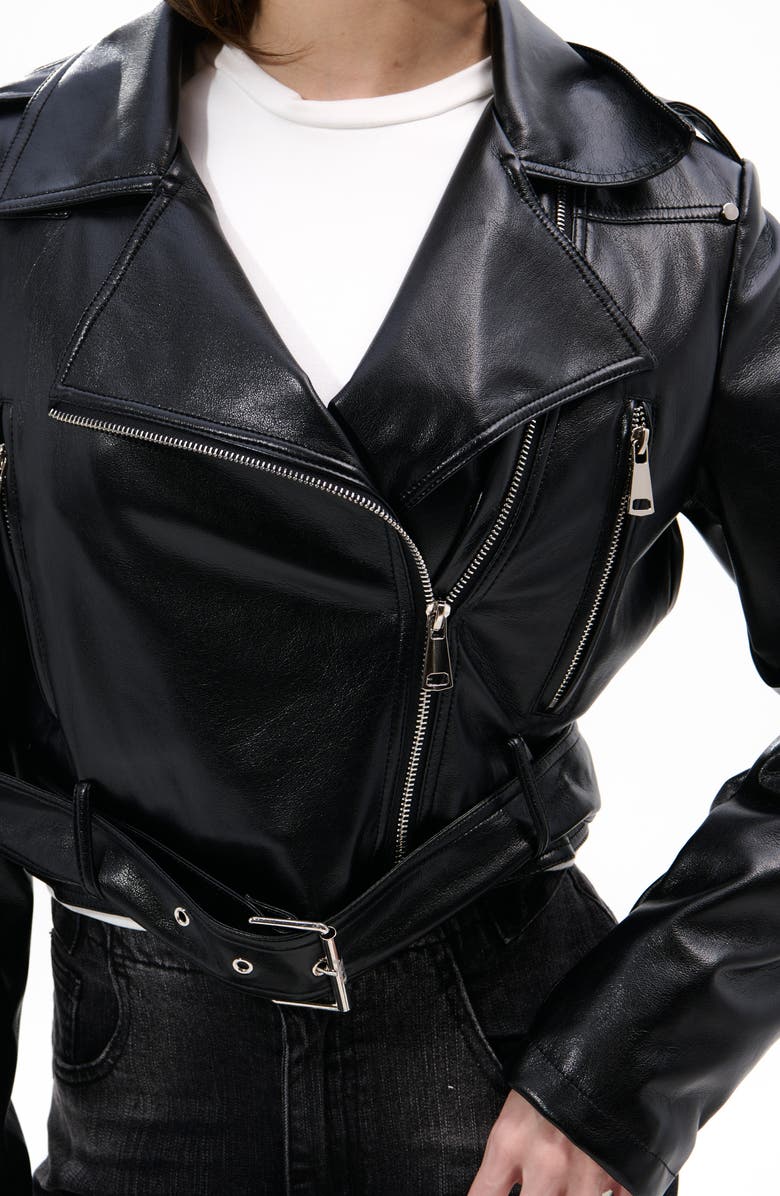 AZALEA WANG Faux Leather Crop Moto Jacket, Alternate, color, Black