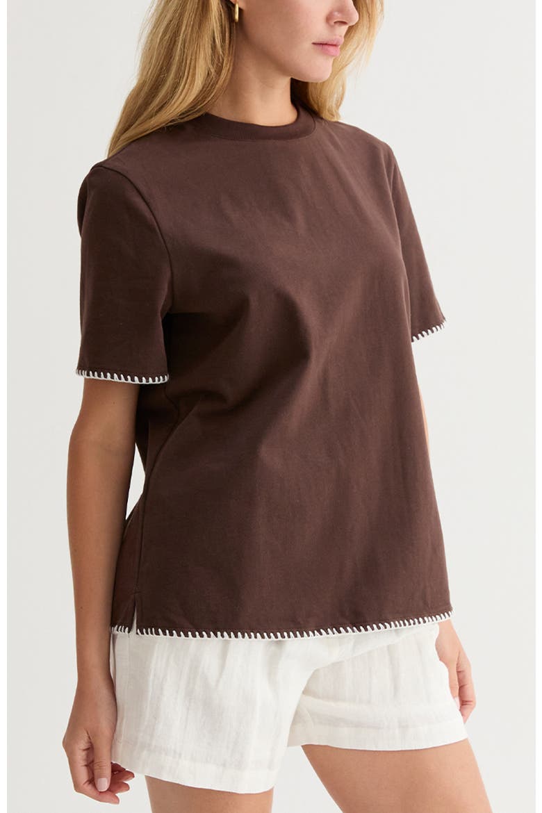 Blanket Stitch Boxy T-Shirt, Alternate, color, Brown