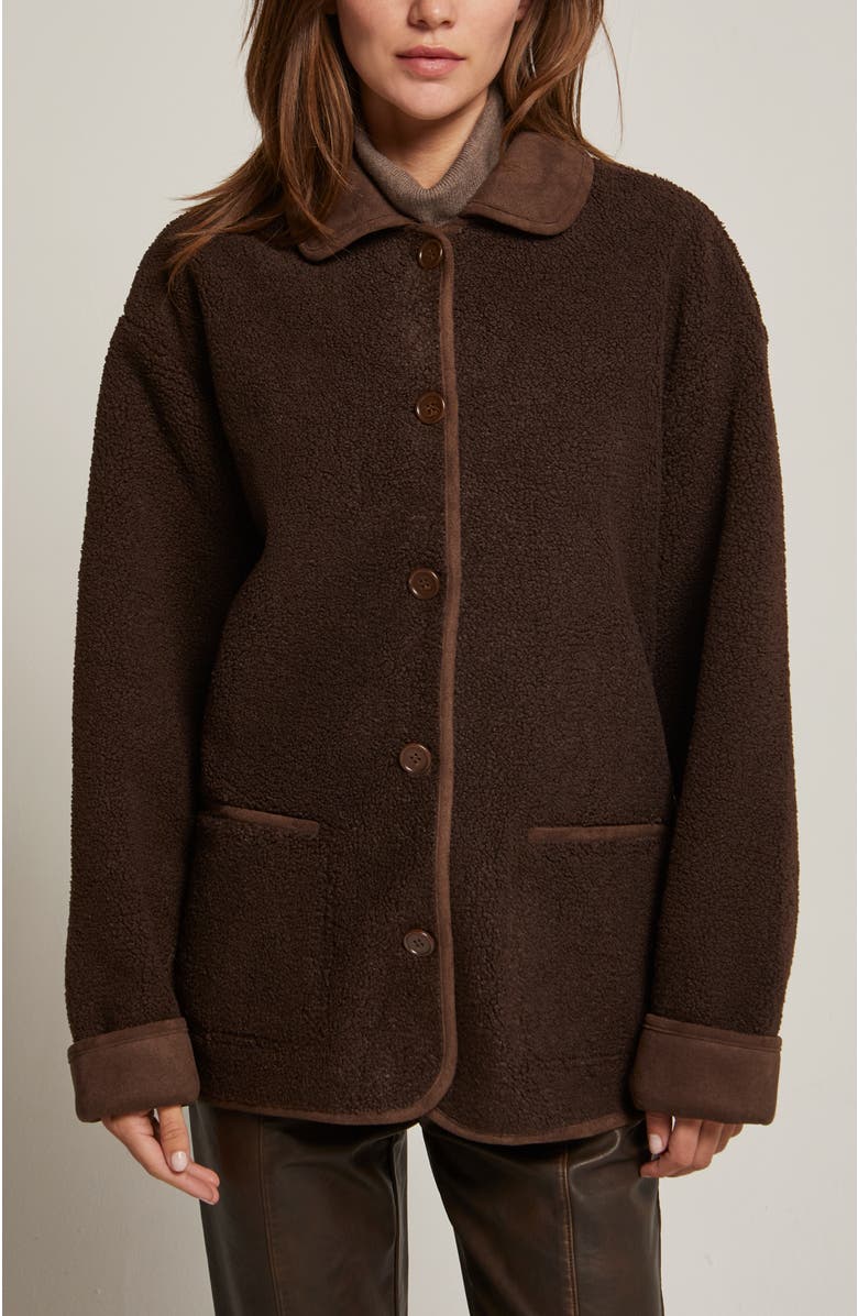 CRESCENT Contrast Collar Shearling Jacket, Alternate, color, Espresso