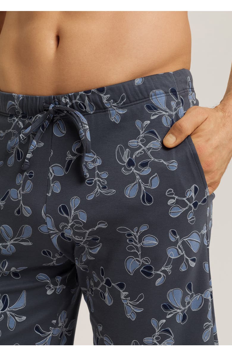 Hanro Night And Day Drawstring Cotton Shorts, Alternate, color, Aqua Ink Leaves