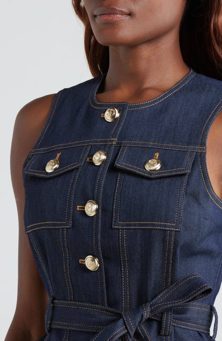 Cinq à Sept Renee Belted Denim Vest, Alternate, color, Indigo