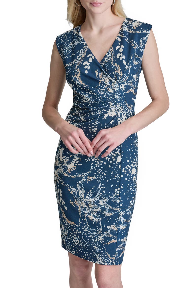 Scuba Crepe Dress, Alternate, color, INDIGO/ WHITE