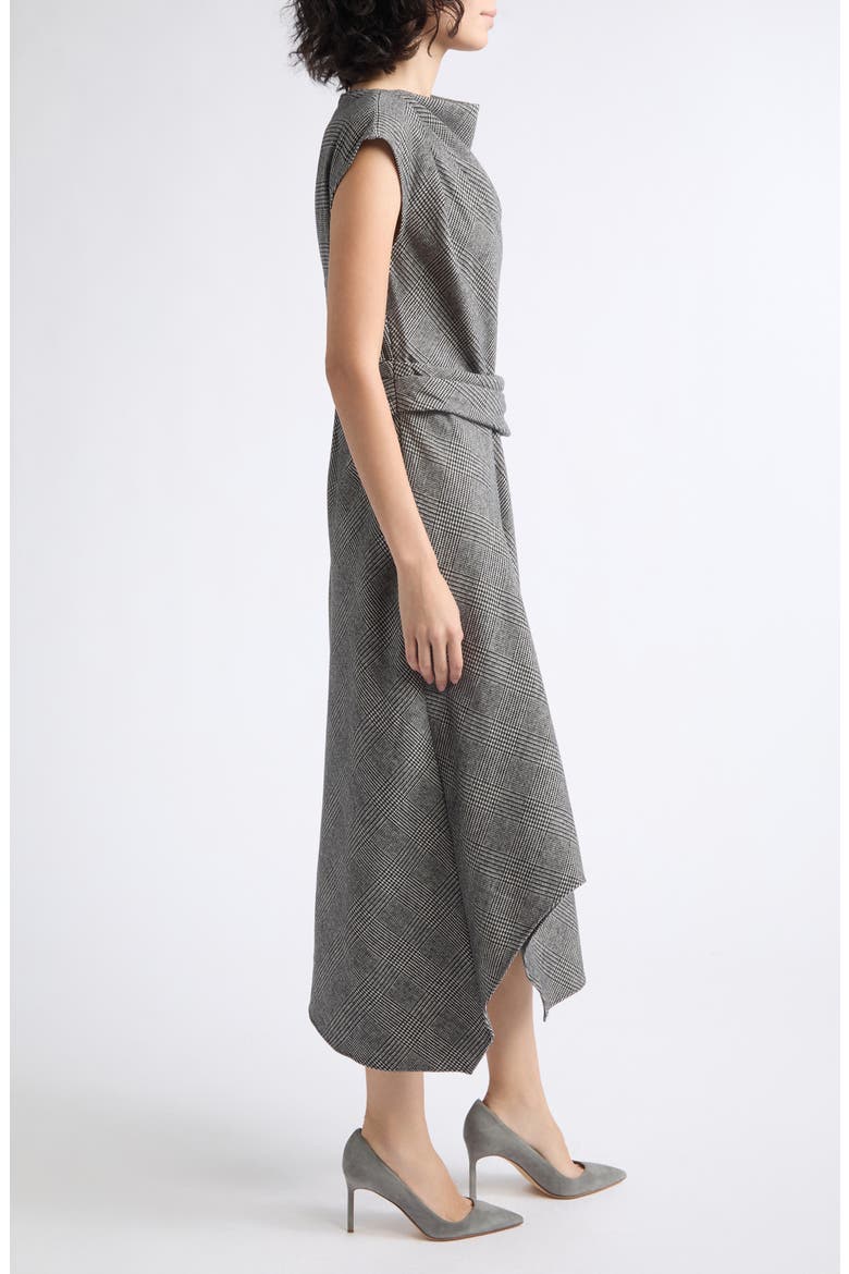 Clara Glen Plaid Asymmetric Hem Wool Blend Dress, Alternate, color, GREY