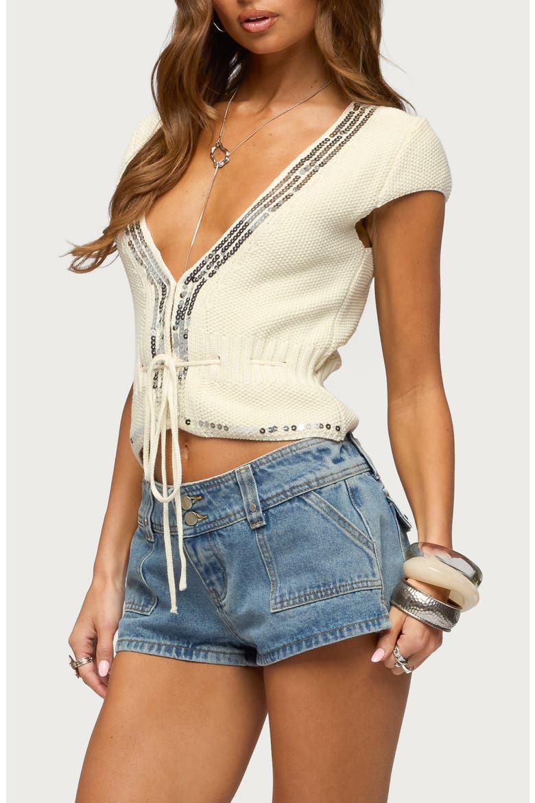 Cate Sequin Tie Front Top, Alternate, color, CREAM