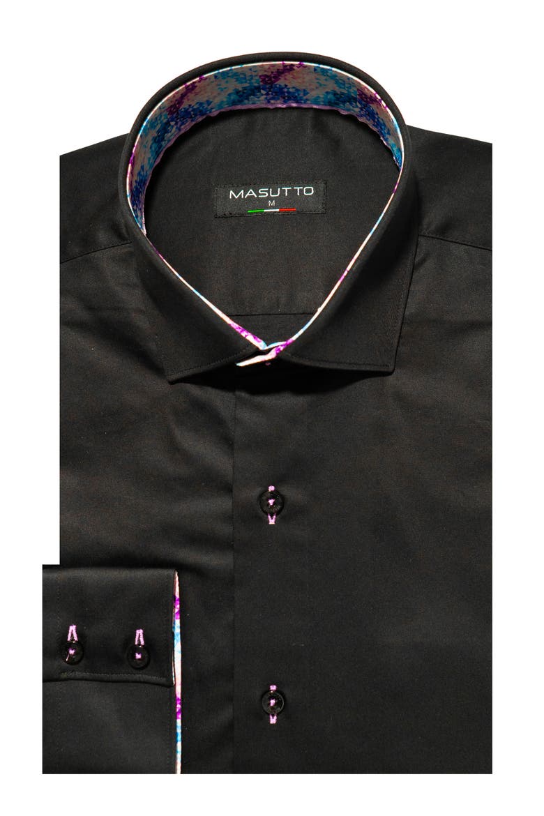 Monaco Solid Button-Up Long Sleeve Shirt, Main, color, Black