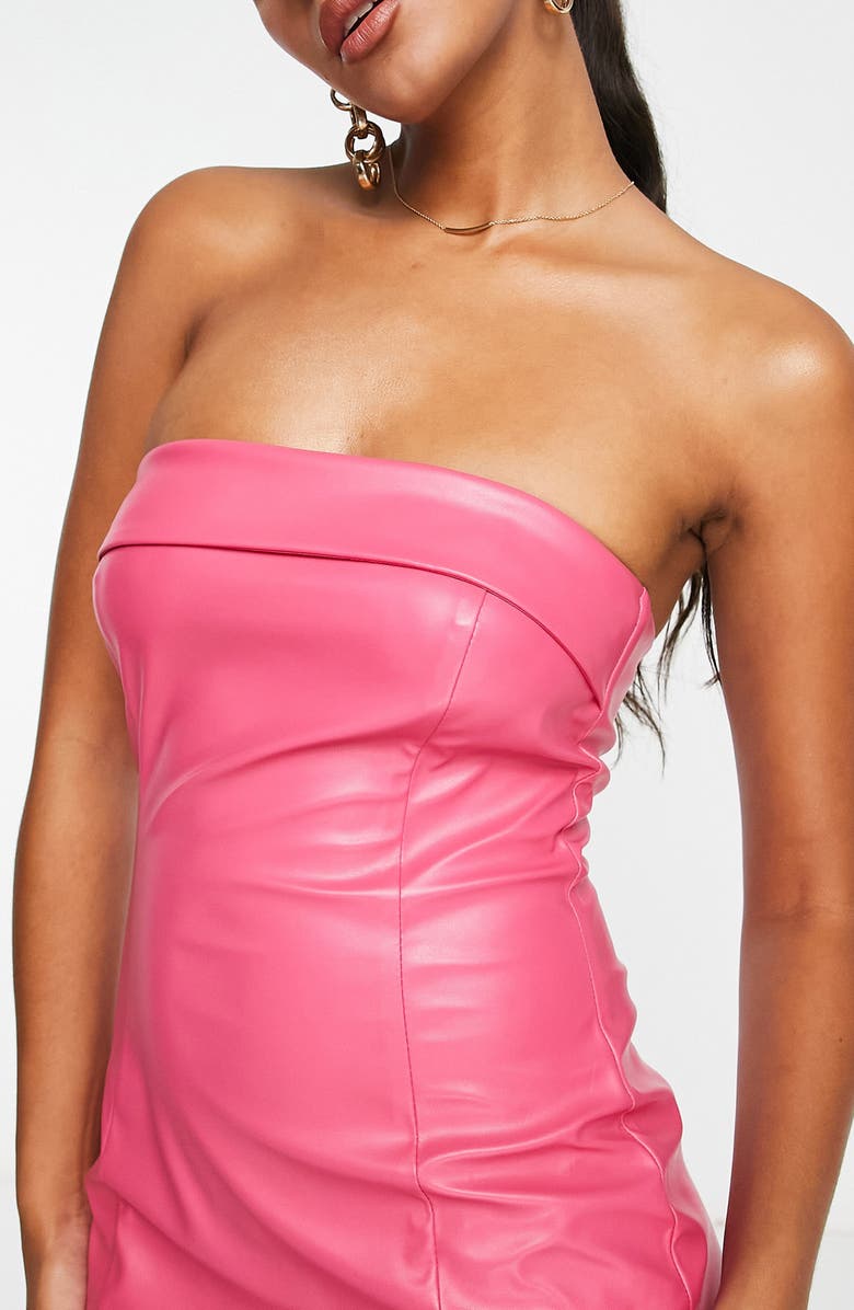 ASOS DESIGN Strapless Faux Leather Minidress, Alternate, color, 