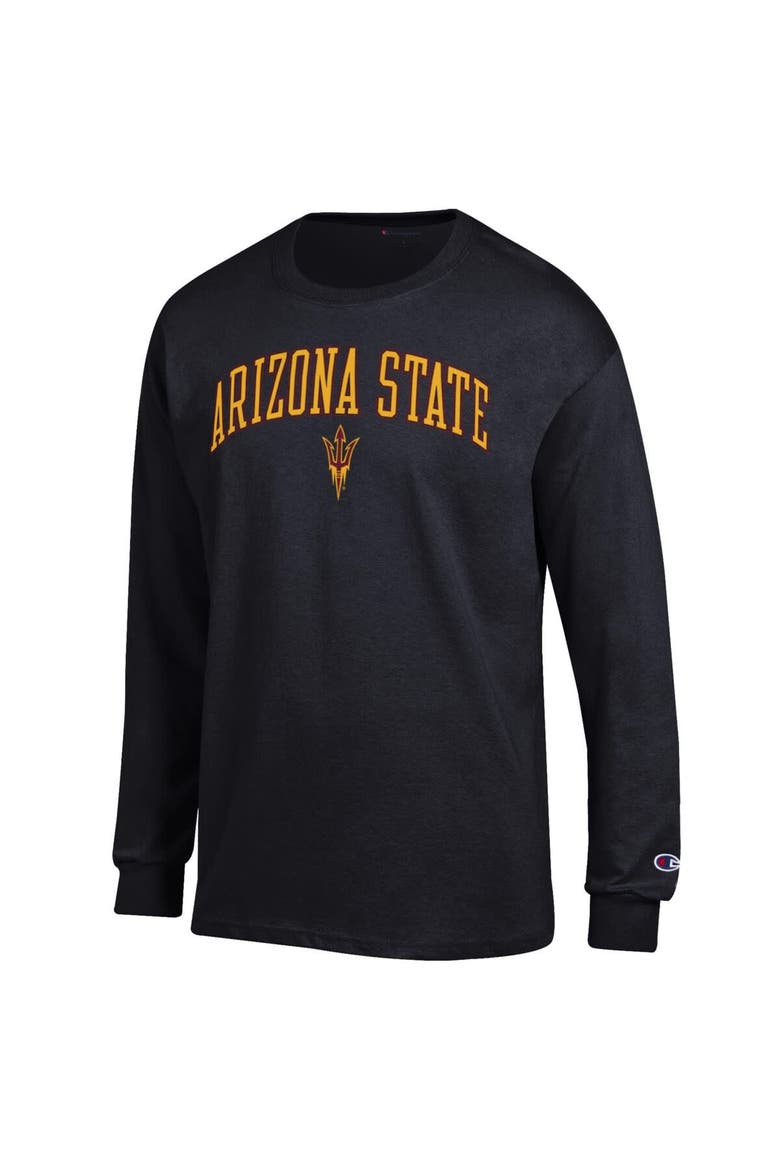 Men's Champion  Black Arizona State Sun Devils Arch Over Logo Long Sleeve T-Shirt, Alternate, color, Black