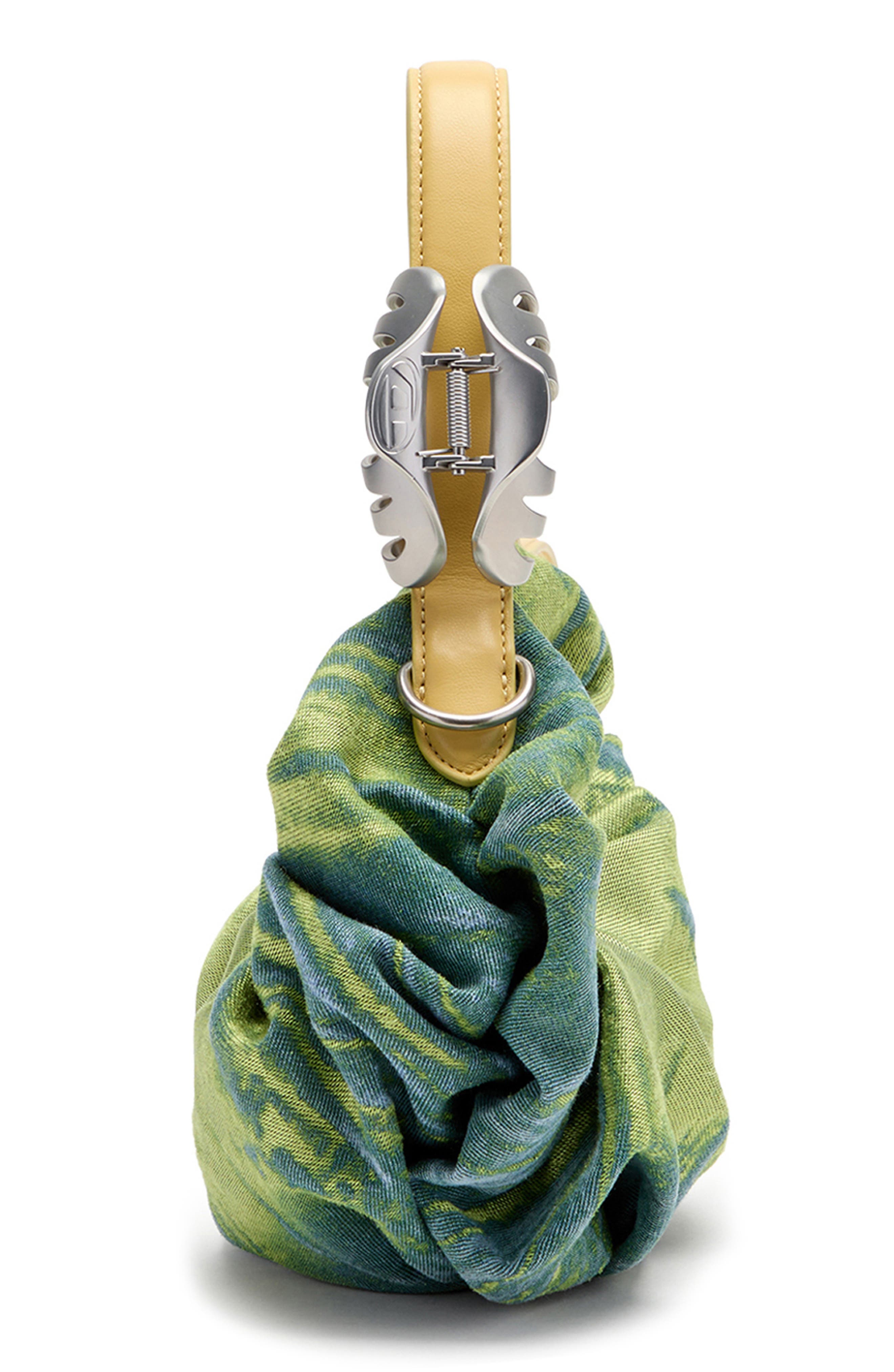 DIESEL<sup>®</sup> Small Grab-D Satin Denim Scrunched Hobo Bag, Alternate, color, Green