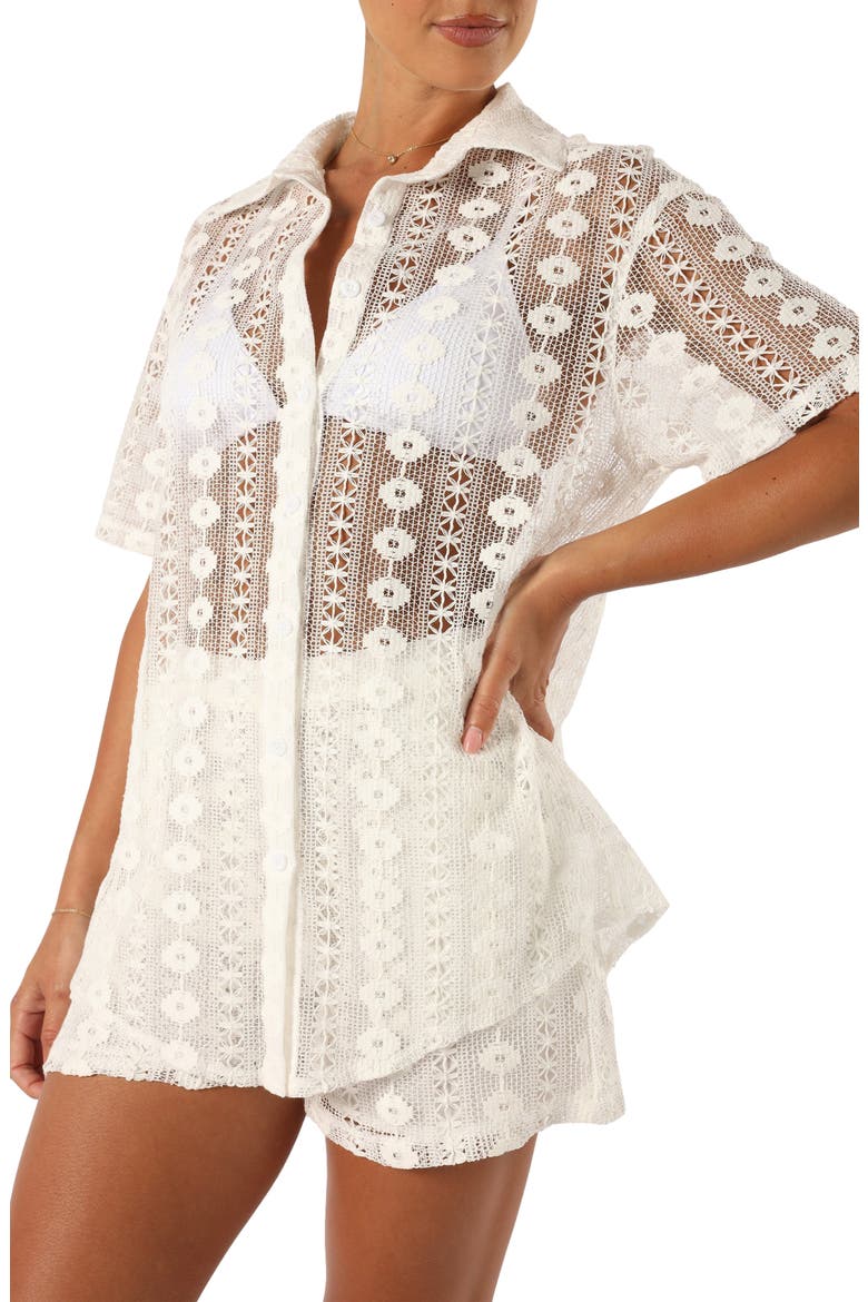 Eden Short Sleeve Cotton Lace Button-Up Shirt, Main, color, WHITE