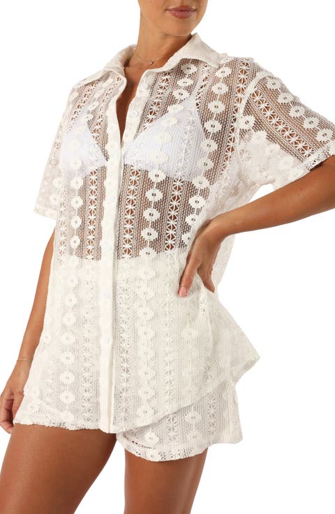 Eden Short Sleeve Cotton Lace Button-Up Shirt