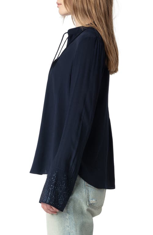 Zadig & Voltaire Taika Strass Embeliished Popover Top In Encre