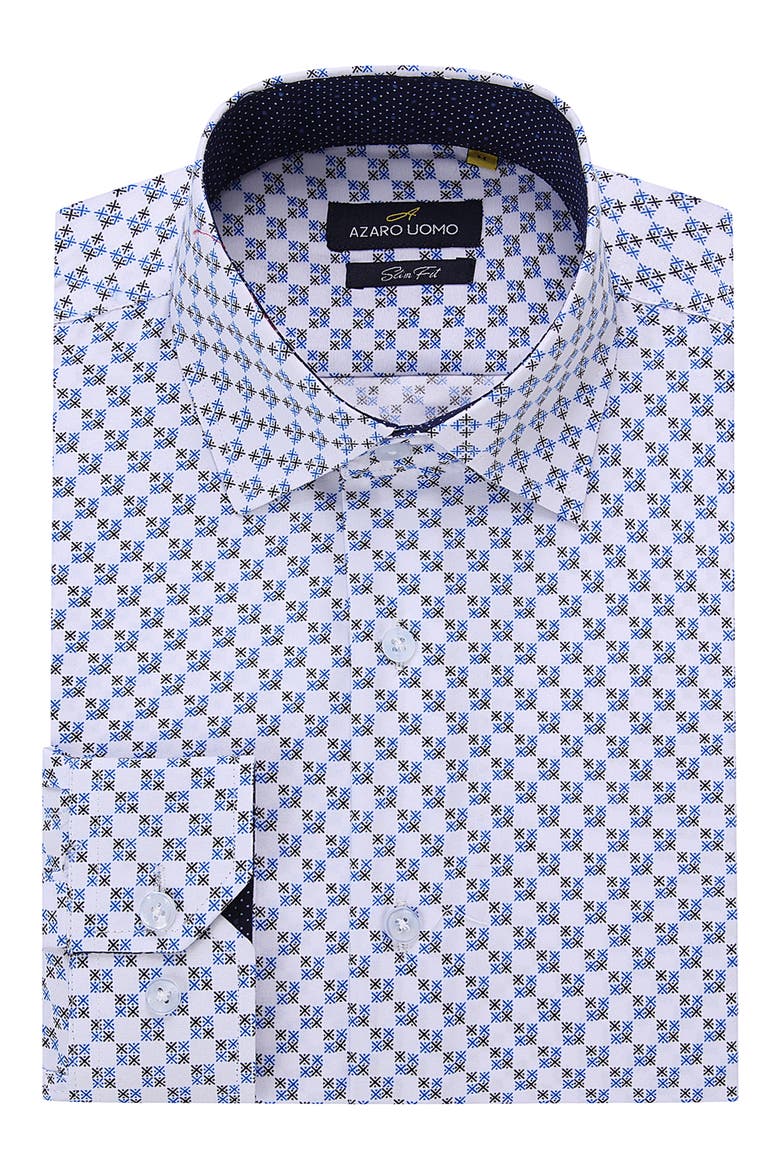 Slim Fit Geometric Print Performance Dress Shirt, Alternate, color, WHITE