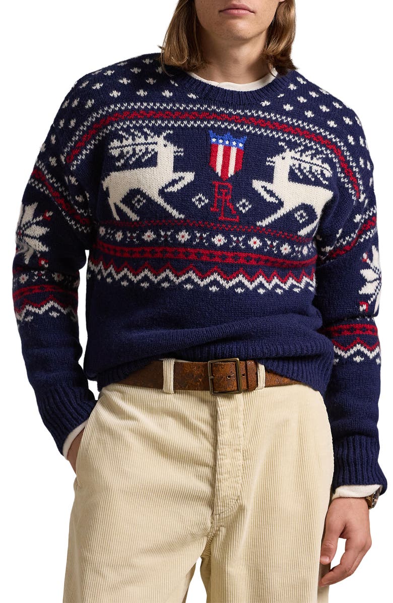Polo Ralph Lauren Reindeer Jacquard Wool Sweater, Main, color,