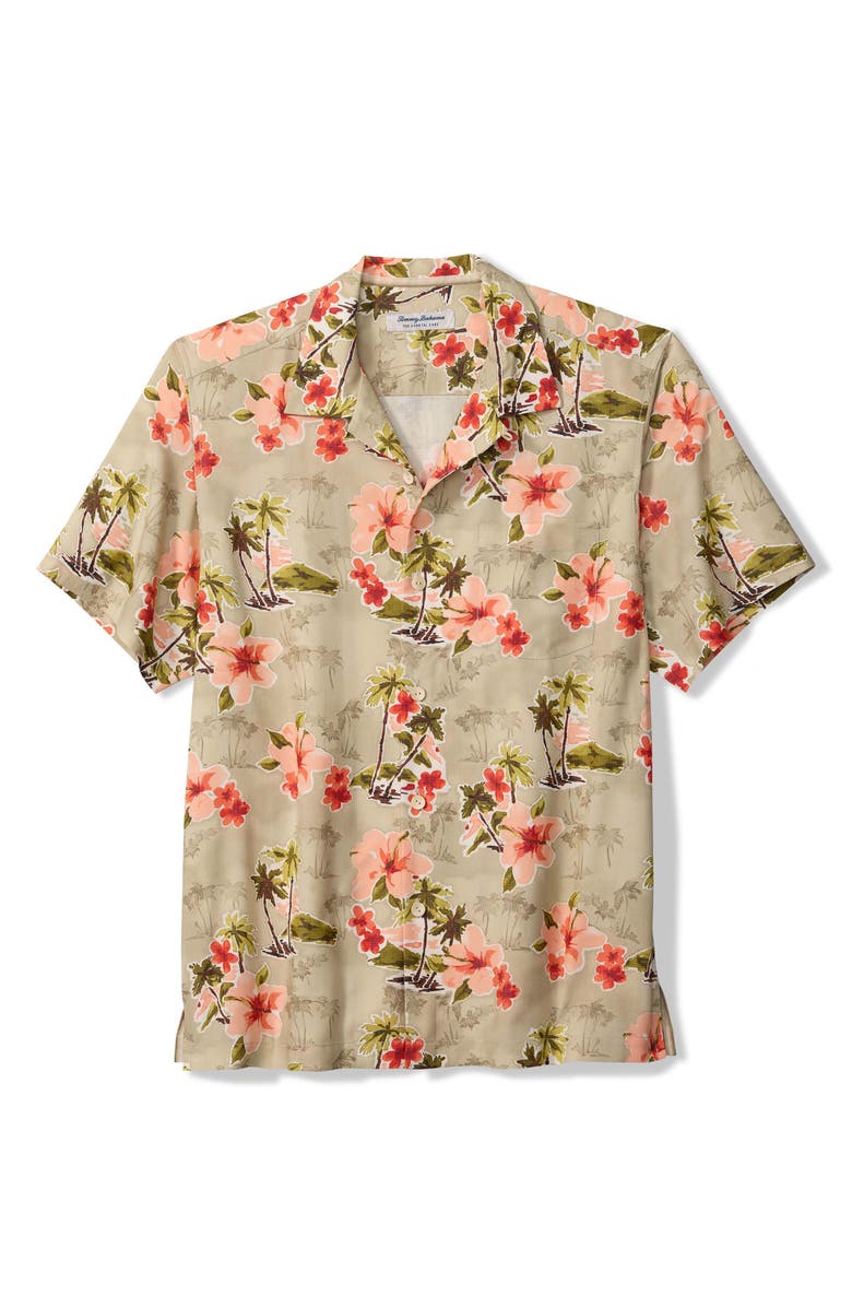 Tommy Bahama Coastal Ease Palm & Petals Floral IslandZone<sup>®</sup> Camp Shirt, Main, color, Cameo