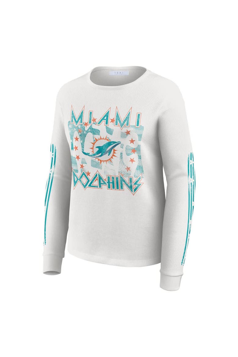 Women's WEAR by Erin Andrews  White Miami Dolphins Graphic Waffle Long-Sleeve T-Shirt, Alternate, color, White