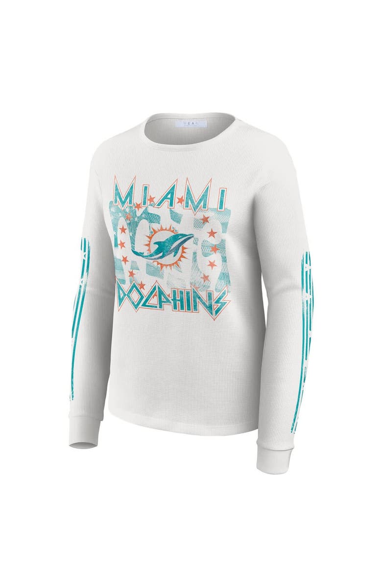 WEAR by Erin Andrews Women's WEAR by Erin Andrews White Miami Dolphins Graphic Waffle Long-Sleeve T-Shirt, Alternate, color, White