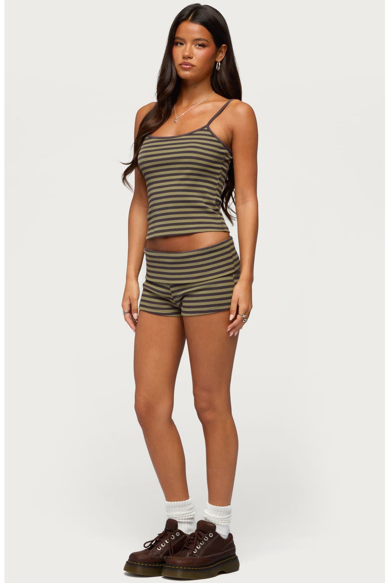 Jody Striped Foldover Micro Shorts, Alternate, color, GRAY-AND-OLIVE