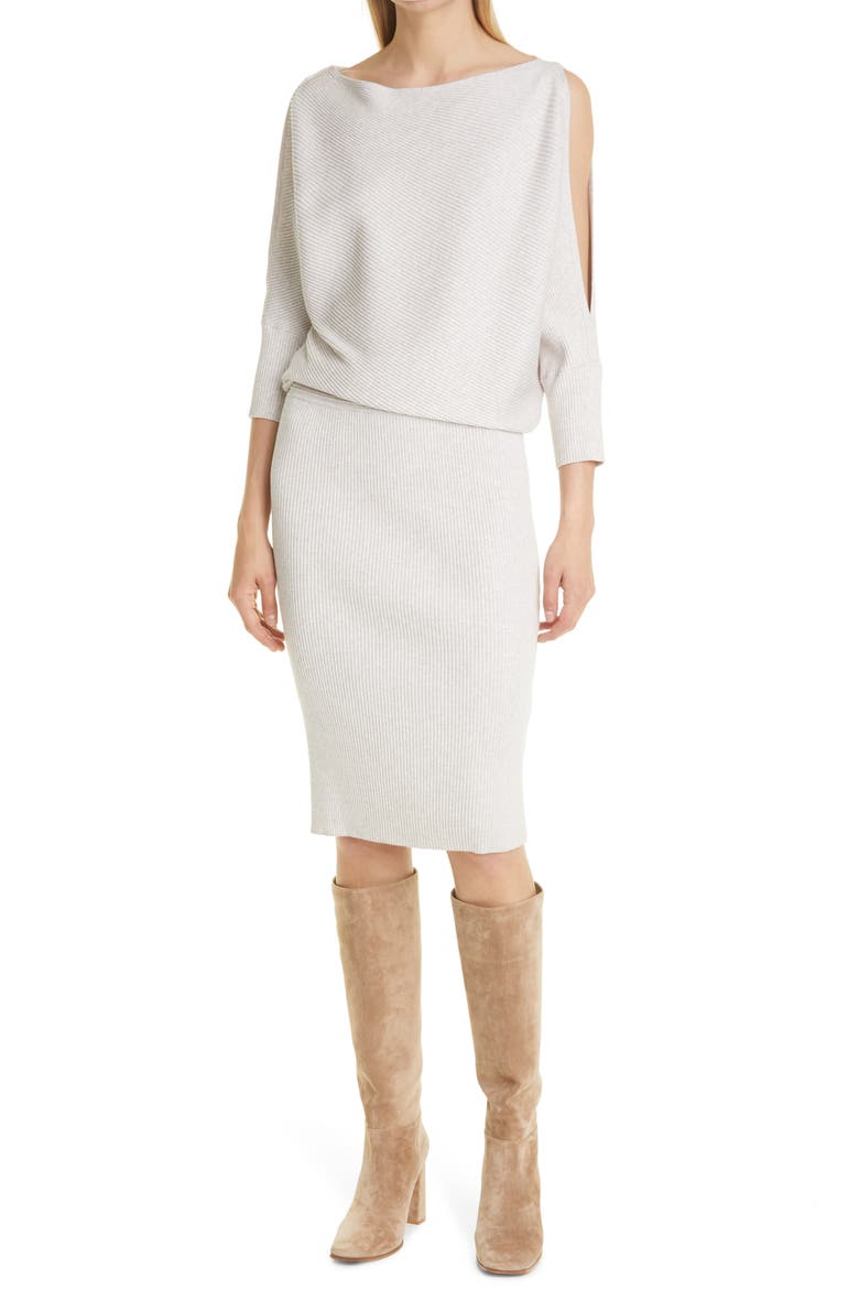 Penny Rib Split Sleeve Dress, Alternate, color, OATMEAL