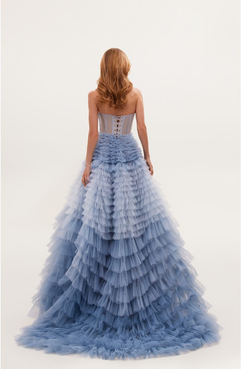 Milla Light Blue Strapless Frill-Layered Fluffy Dress, Alternate, color, Light Blue