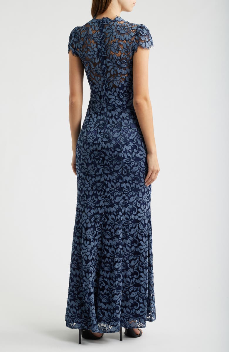 Eliza J Illusion Yoke Lace Trumpet Gown, Alternate, color, Denim