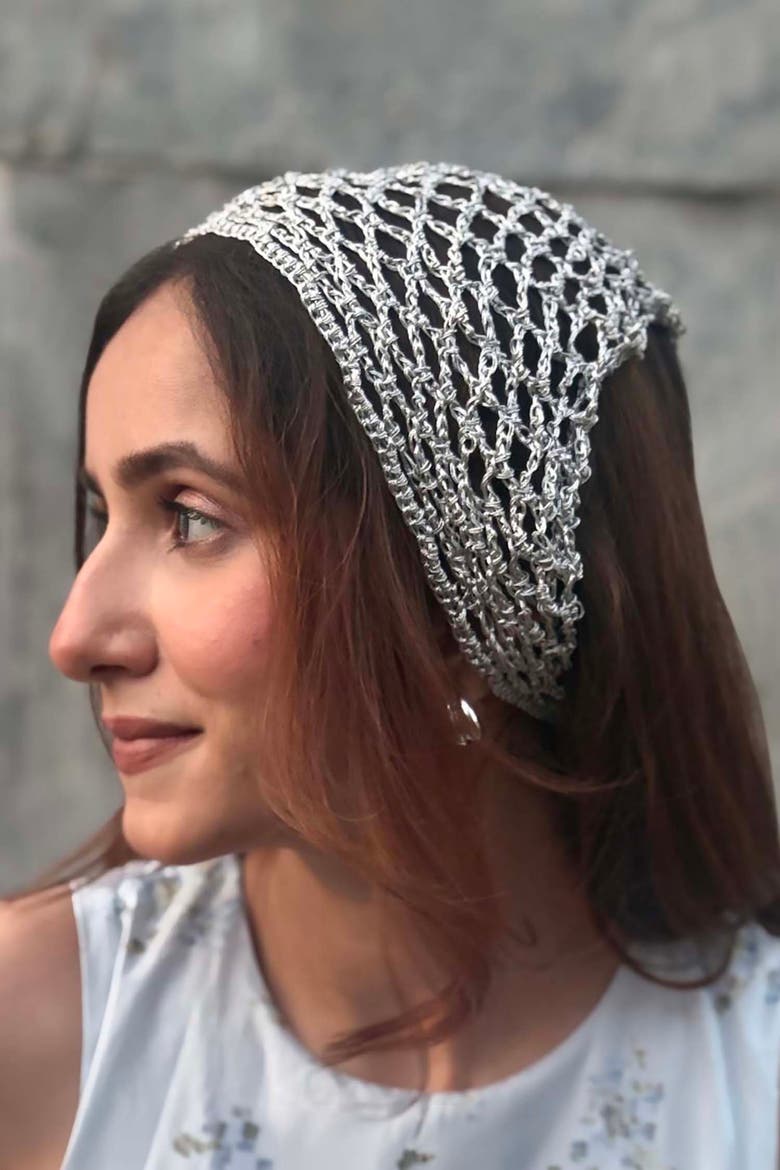 Bohemian Crochet Headscarf - Silver - Smal, Alternate, color, Silver