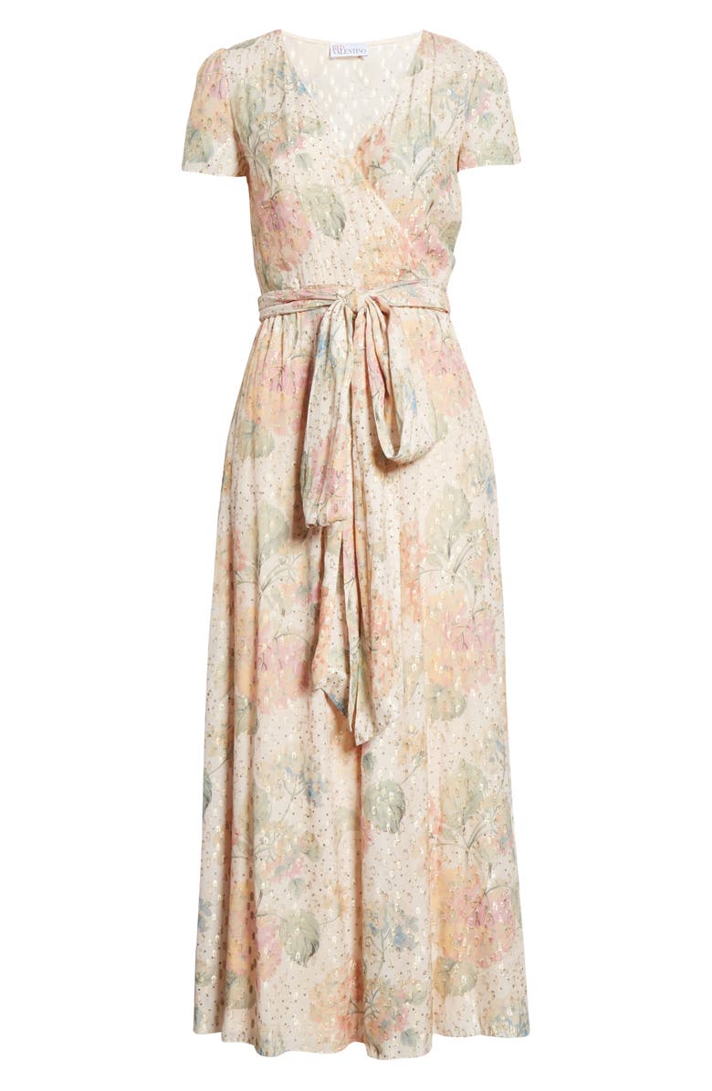 RED Valentino Floral Fil Coupé Faux Wrap Dress, Alternate, color, 