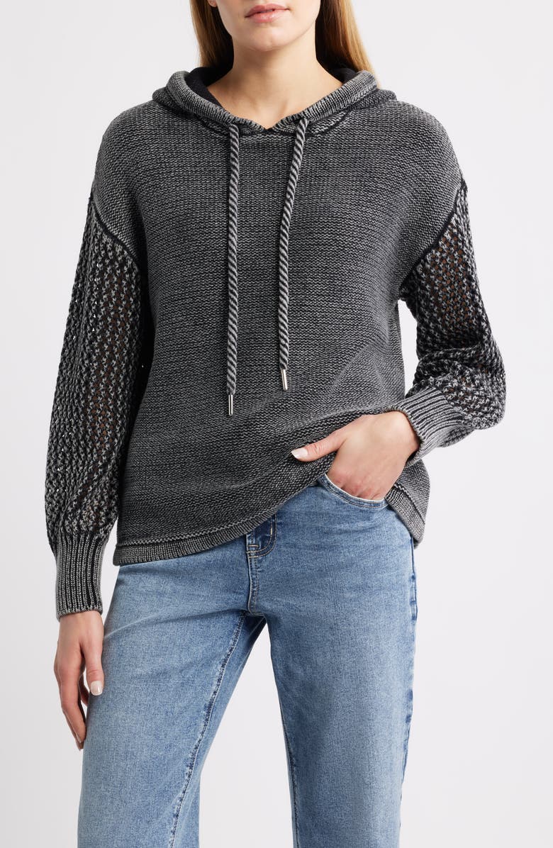 CITY BLUES Open Stitch Hoodie, Main, color, Black