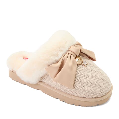 Daniella Karagach's Fireside Knit Shearling Scuff Slippers