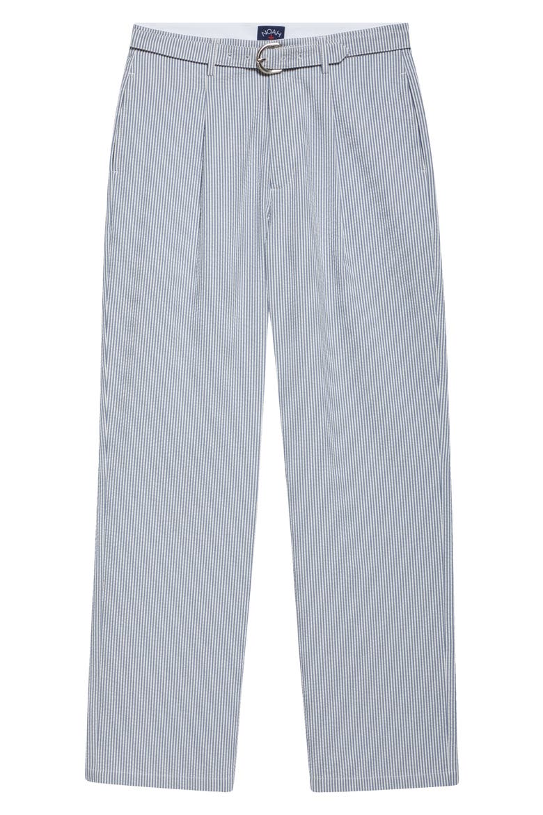 Belted Pleated Seersucker Pants, Alternate, color, BLUE/ WHITE