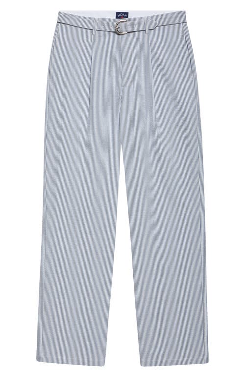 Noah Seersucker Belted Single-pleat Pants In Blue