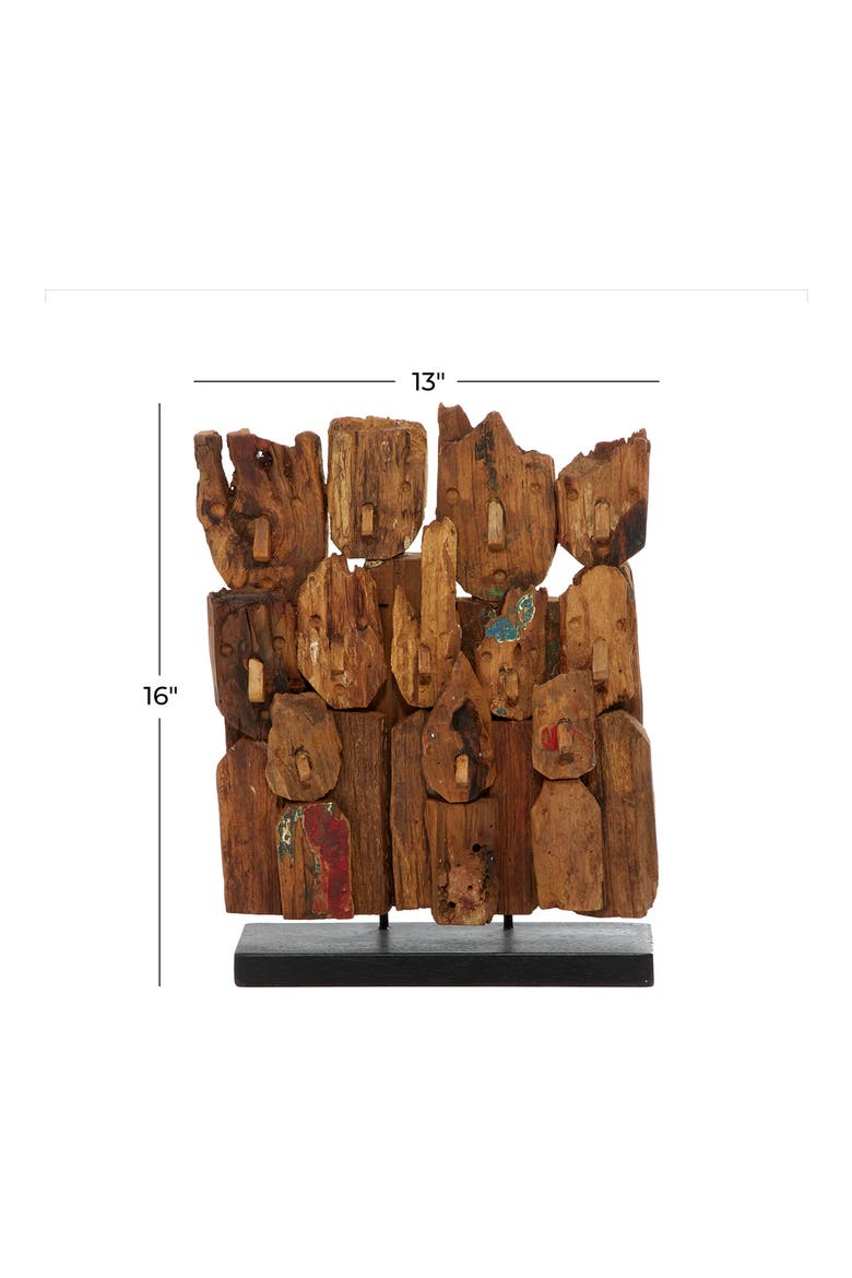 Brown Teakwood Handmade Carved Abstract Sculpture with Faces, Alternate, color, BROWN