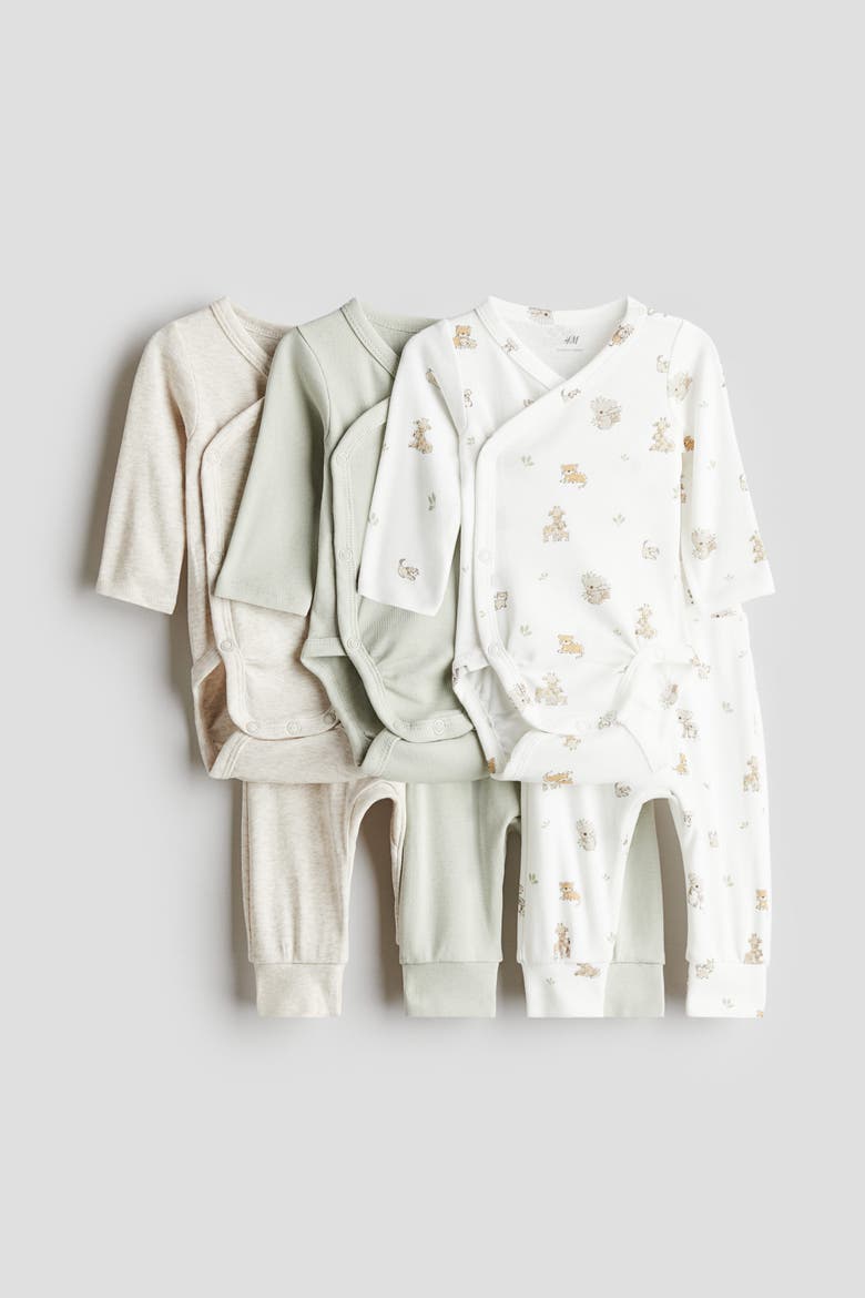 6-piece Bodysuit And Trousers Set, Alternate, color, Light green/animals