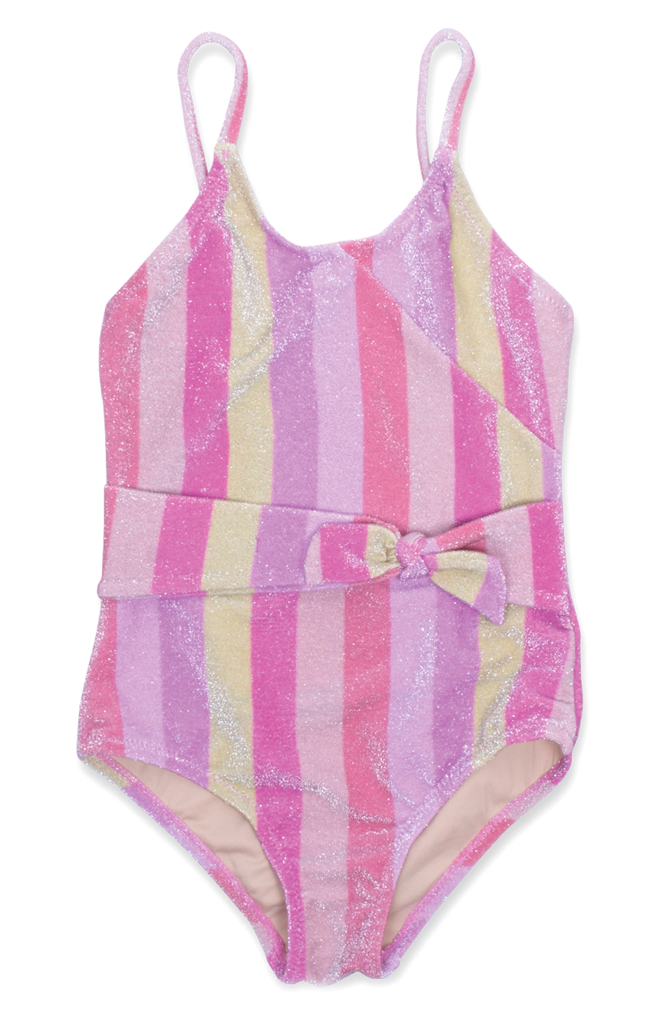 Shade Critters Kids' Pastel Stripe Shimmer One-Piece Swimsuit