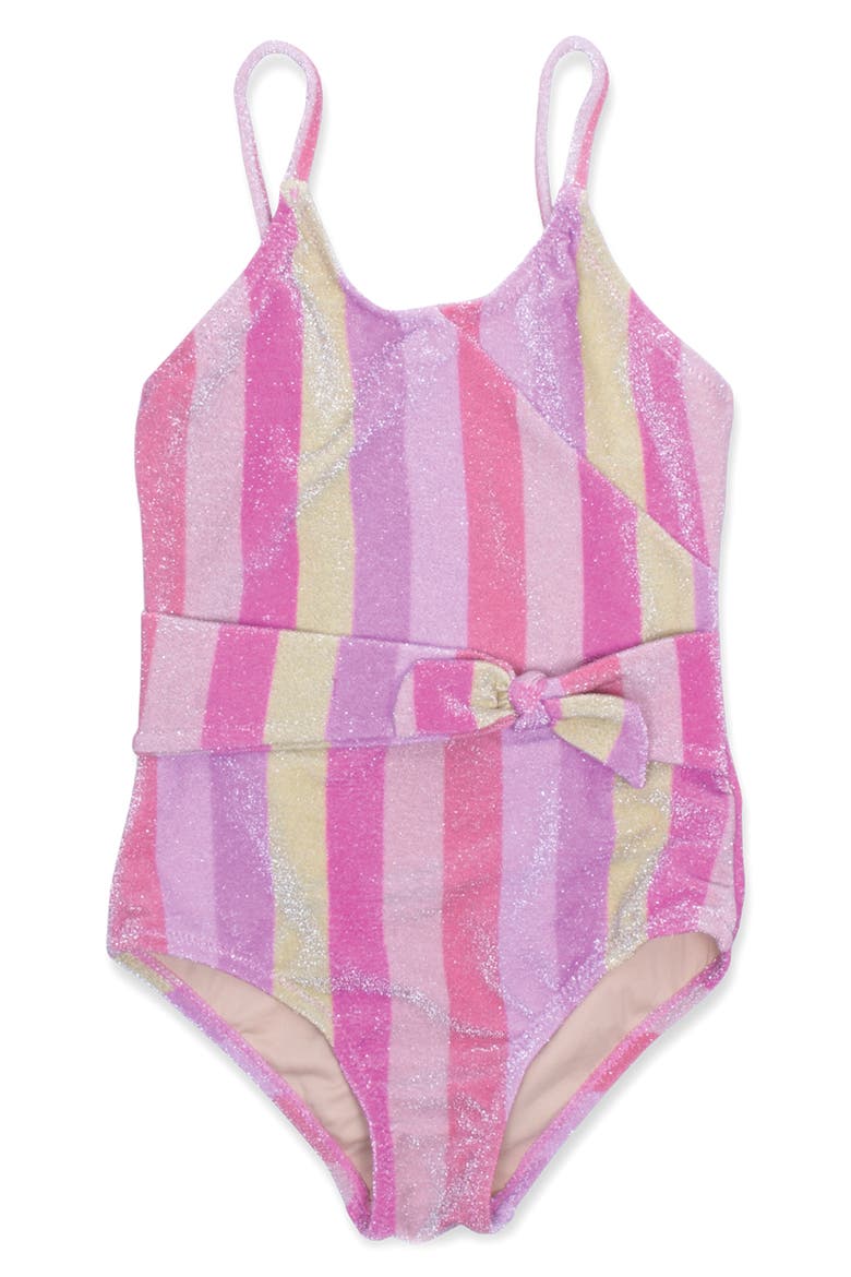 Kids' Pastel Stripe Shimmer One-Piece Swimsuit, Main, color, PINK