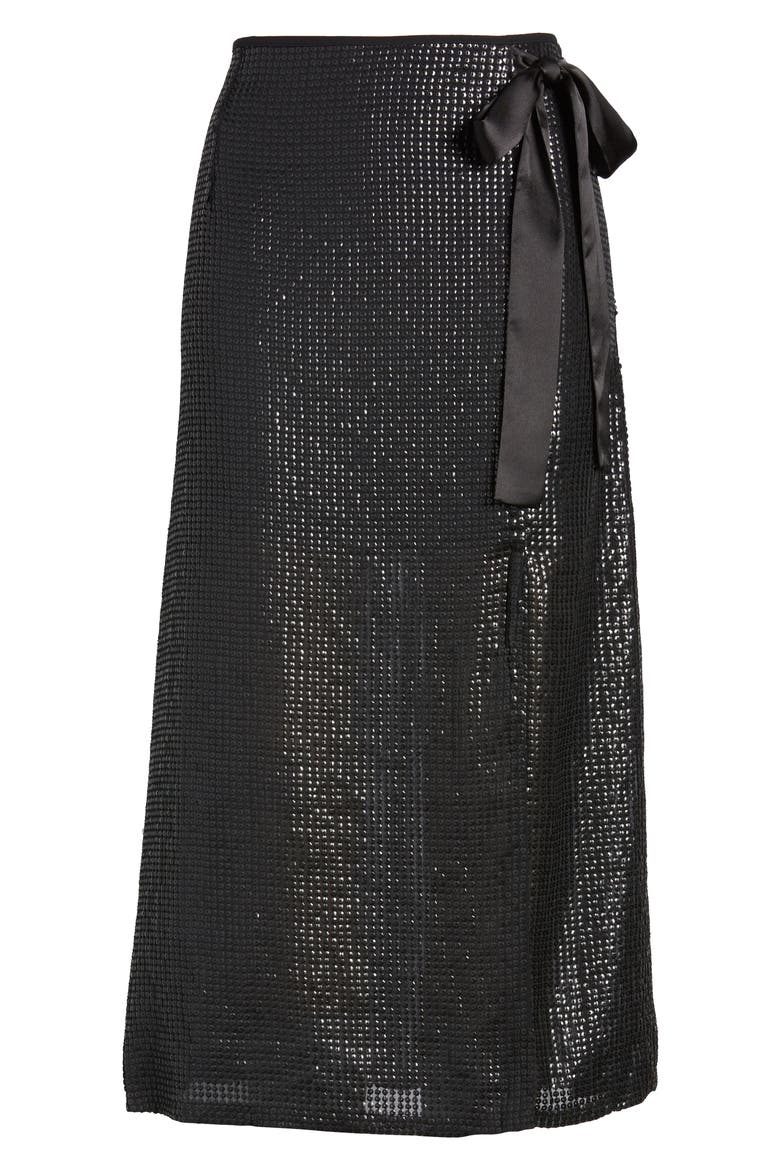 Wrap Sequin Midi Skirt (Nordstrom Exclusive), Alternate, color, BLACK SEQUIN