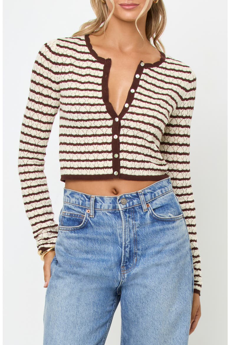 Rosalie Striped Pointelle Cardigan, Main, color, CAFE / CREAM