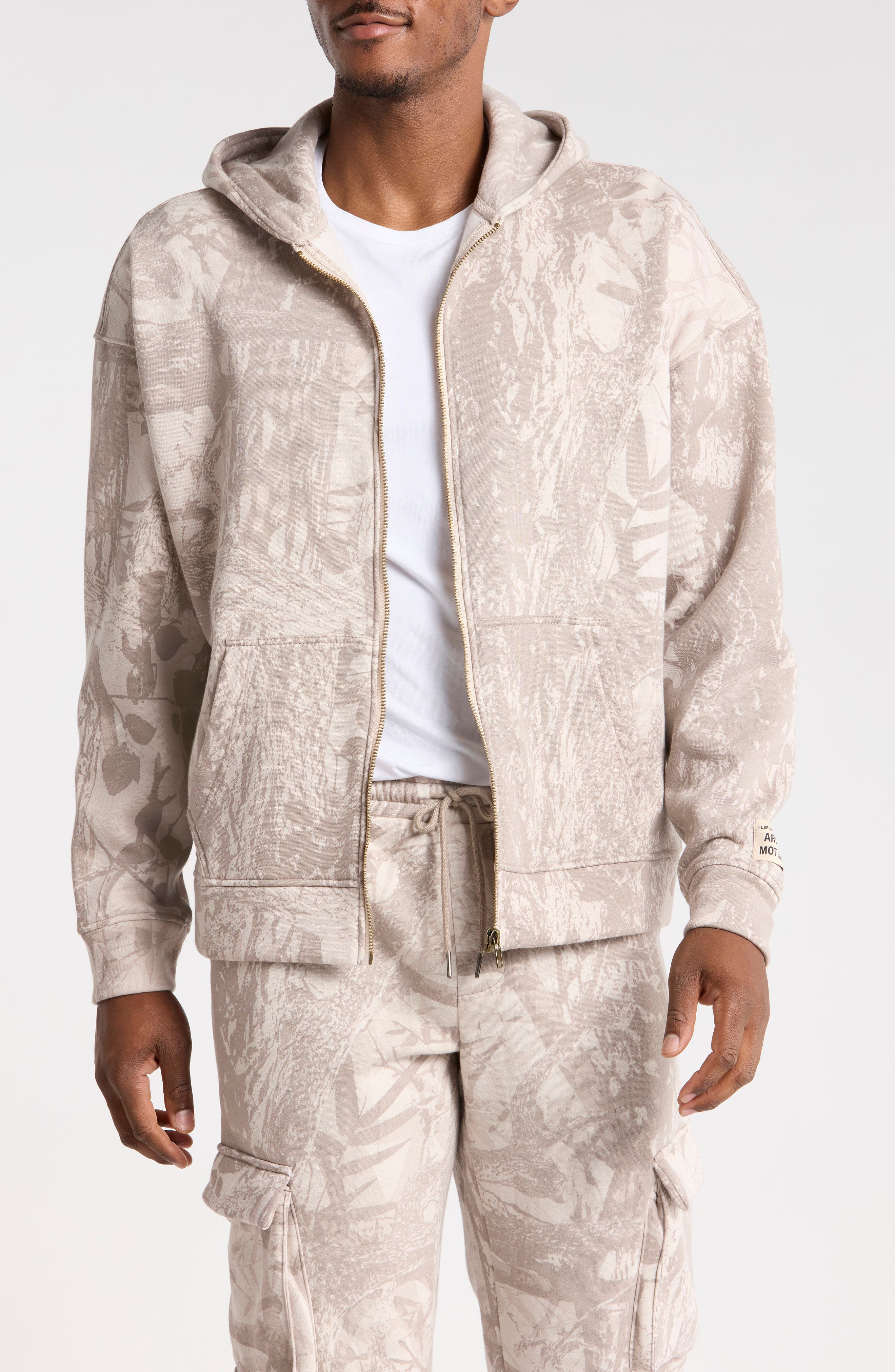 Tonal Leaves Zip Hoodie